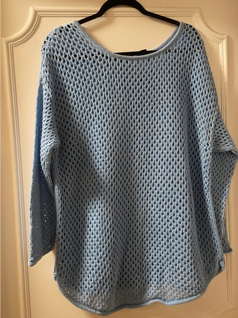JEANNE PIERRE Light Blue Open-Weave Scoop Neck Sweater